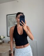 Black Lace Halter Crop Top - Image 2