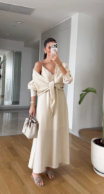 Beige Sleeveless Maxi Slip Dress