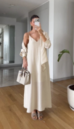 Beige Sleeveless Maxi Slip Dress - Image 2