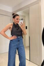 Black White Polka Dot Halter Top