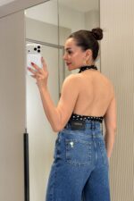 Black White Polka Dot Halter Top - Image 2