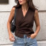 Brown Sleeveless Button Vest