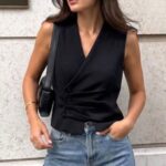 Black Sleeveless Button Vest
