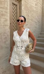 White Crochet Top and Shorts Set