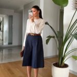 High Waisted Navy Blue Bermuda Shorts