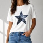 White Sequin Star Graphic T-Shirt