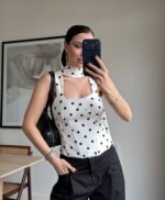 White Polka Dot Corset Top