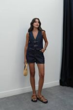 Dark Denim Vest and Shorts Set