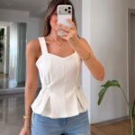 White Peplum Sleeveless Top