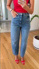High Waist Blue Mom Jeans - Image 3