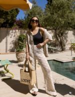 Beige Crochet Shirt and Pants Set