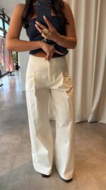High Waist Wide Leg Cream Pants