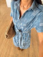 Blue Patterned Button-Up Midi Dress - Image 2