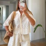 White Eyelet Embroidered Shirt and Shorts Set