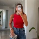 Red Sleeveless Top With Rhinestone Trim