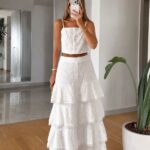 White Eyelet Crop Top and Maxi Skirt Set