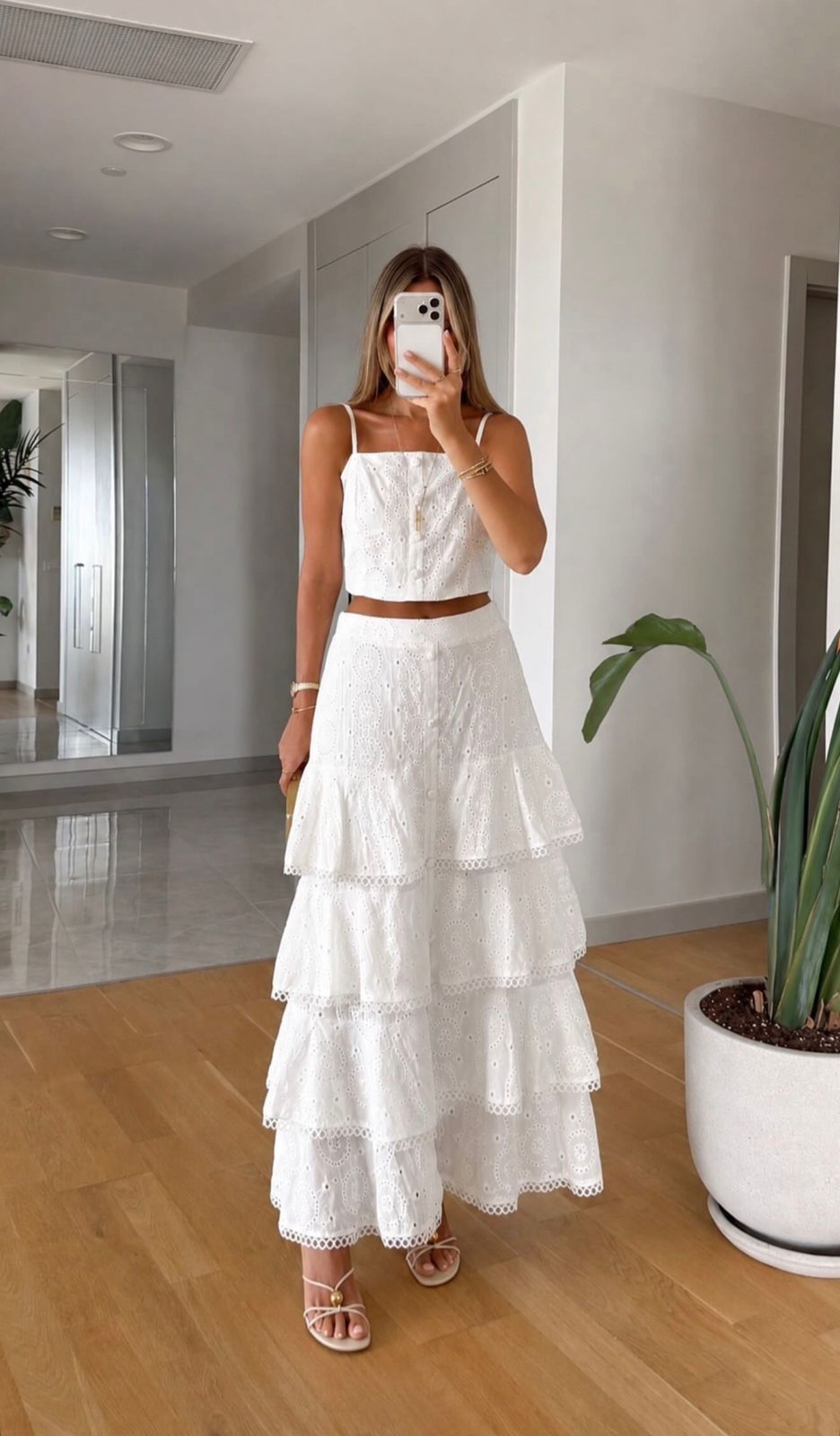 76924431-5daf-4658-b17a-e21702bf3075 White Eyelet Crop Top and Maxi Skirt Set - Image 1