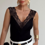 Black Lace Trim V-Neck Sleeveless Top