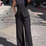 Black Sleeveless Top and Wide Leg Pants Set