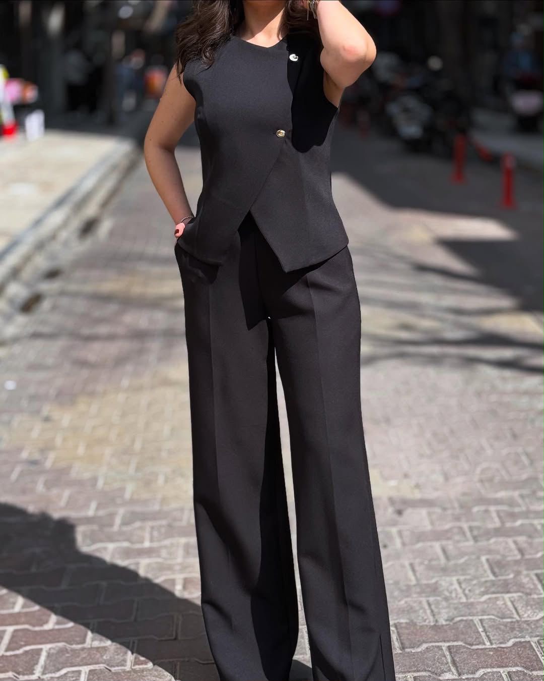WhatsApp Image 2026-06-04 at 9.45.59 AM Black Sleeveless Top and Wide Leg Pants Set - Image 1