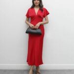 Red Short Sleeve V-Neck Maxi Dress
