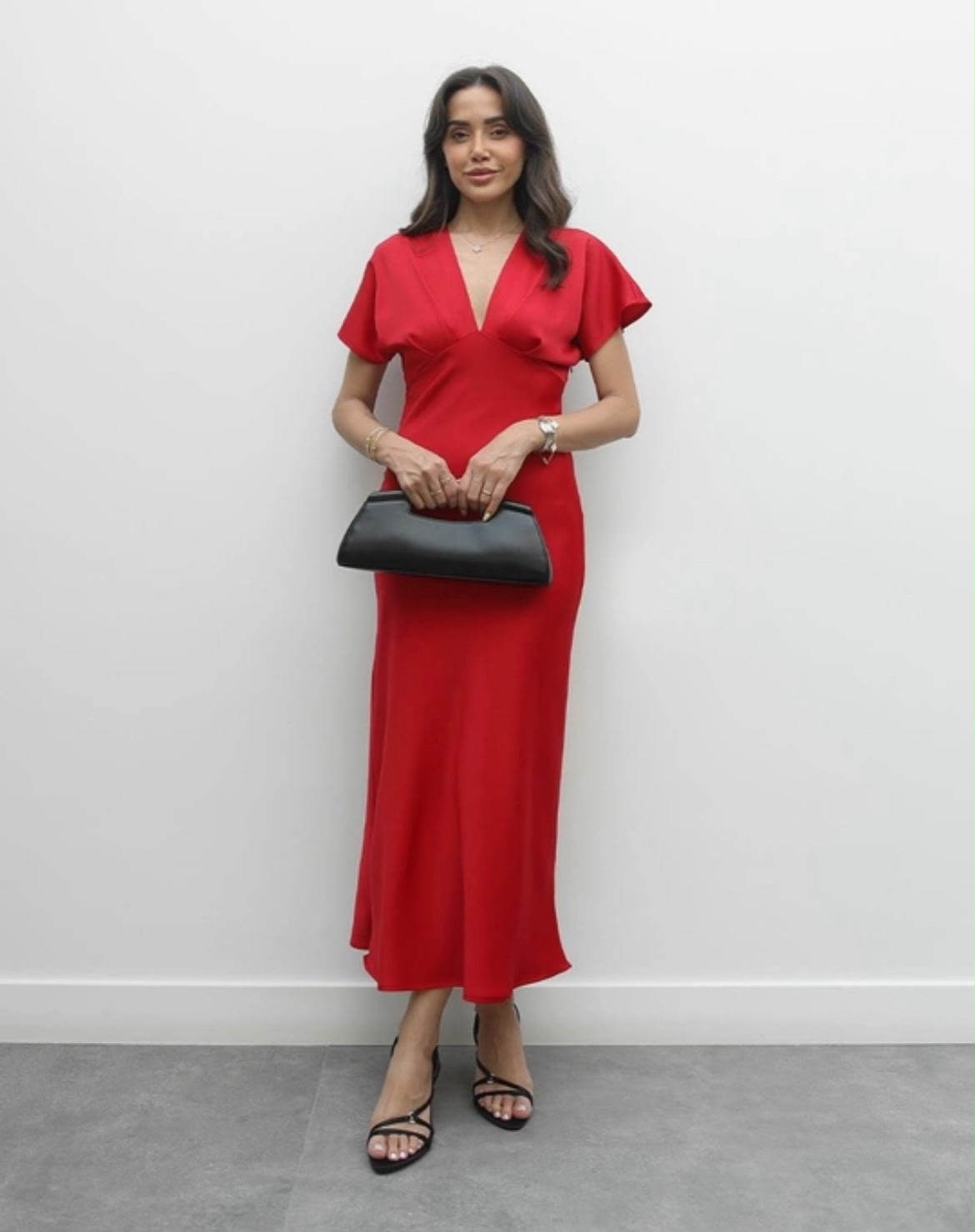 WhatsApp Image 2026-06-04 at 9.58.00 AM Red Short Sleeve V-Neck Maxi Dress - Image 1