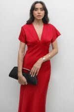 Red Short Sleeve V-Neck Maxi Dress - Image 2