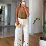 White Wide Leg Jeans With Cutout Detail