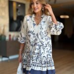 White and Navy Floral Print Dress