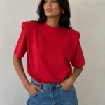 Red Short Sleeve Shoulder Pad T-Shirt