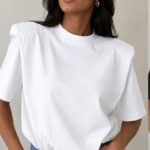 White Short Sleeve Shoulder Pad T-Shirt