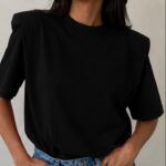 Black Short Sleeve Shoulder Pad T-Shirt