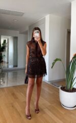 Sheer Brown Sequin Mini Dress