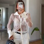 White Sheer Lace Button-Up Blouse