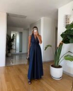 Navy Blue Halter Maxi Summer Dress
