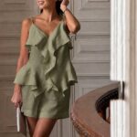 Olive Green Ruffle Tank Top and Shorts Set