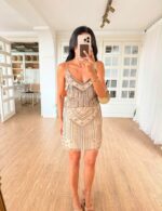 Beige Sequin Embellished Cami Set