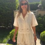 Beige Lace Embroidered Shirt and Shorts Set