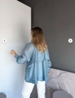 Women's Light Blue Satin Button-Up Shirt - Image 2