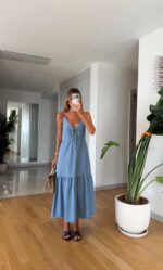 Light Blue Denim Maxi Dress