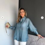 Women's Light Blue Satin Button-Up Shirt