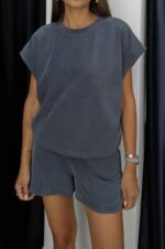 Women's Charcoal Short Sleeve Lounge Set - Image 2
