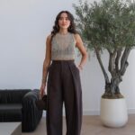 High Waist Wide Leg Brown Pants