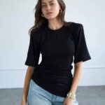 Black Short Sleeve Ruched T-Shirt
