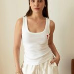 White Sleeveless Tank Top With Red Heart