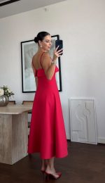 Red Sleeveless Midi Dress With Straps - Image 2