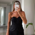 Black Strapless Textured Bustier Top