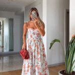Floral Print White and Pink Maxi Dress
