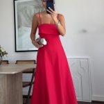 Red Sleeveless Midi Dress With Straps