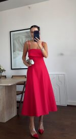 Red Sleeveless Midi Dress With Straps